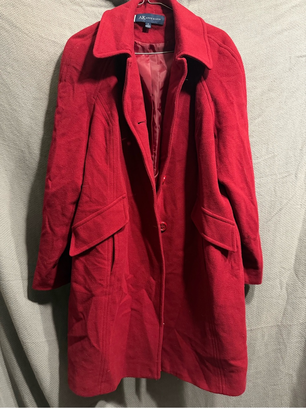 Anne Klein Bright Red Wool-Blend Trench Coat